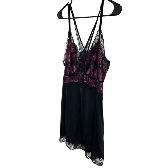 Soma Velvet Illusion Sleep Chemise Black Floral Lace Nightgown Sz XL Sexy Witchy - Picture 4 of 11